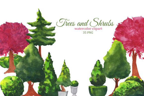 Watercolor Trees, Shrubs and Bushes Clip